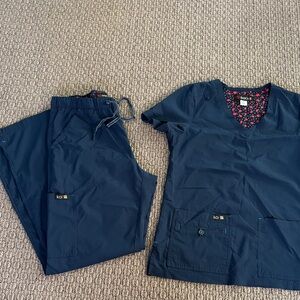 Navy Blue Scrub Set with Floral Lining